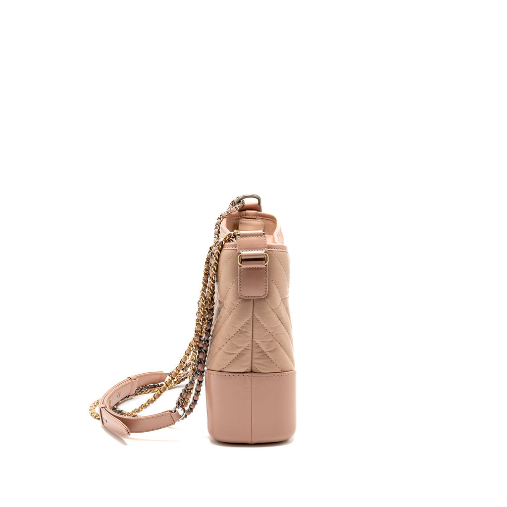 CHANEL CHEVRON GABRIELLE HOBO BAG CALFSKIN PINK BEIGE MULTICOLOUR HARDWARE