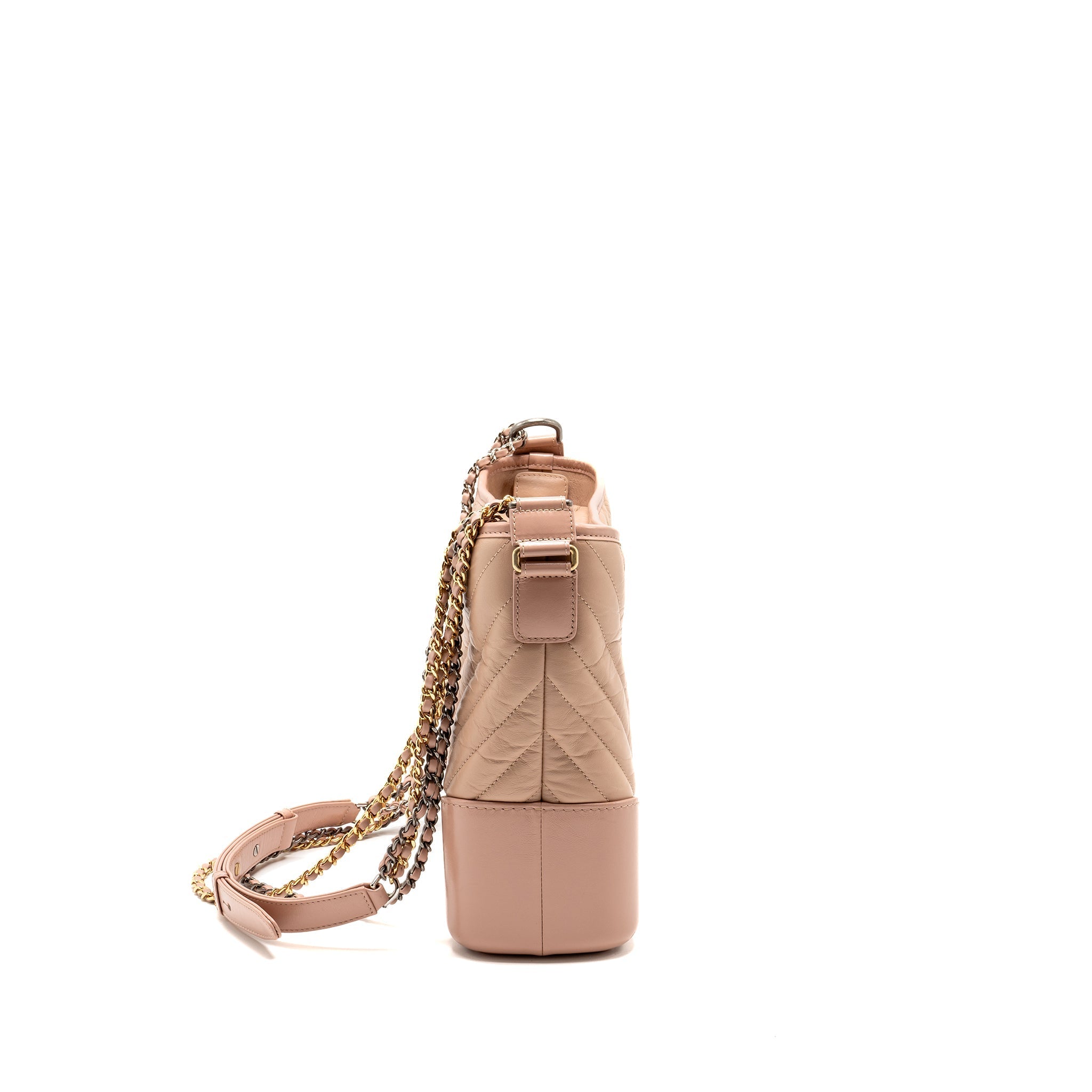 CHANEL CHEVRON GABRIELLE HOBO BAG CALFSKIN PINK BEIGE MULTICOLOUR HARDWARE