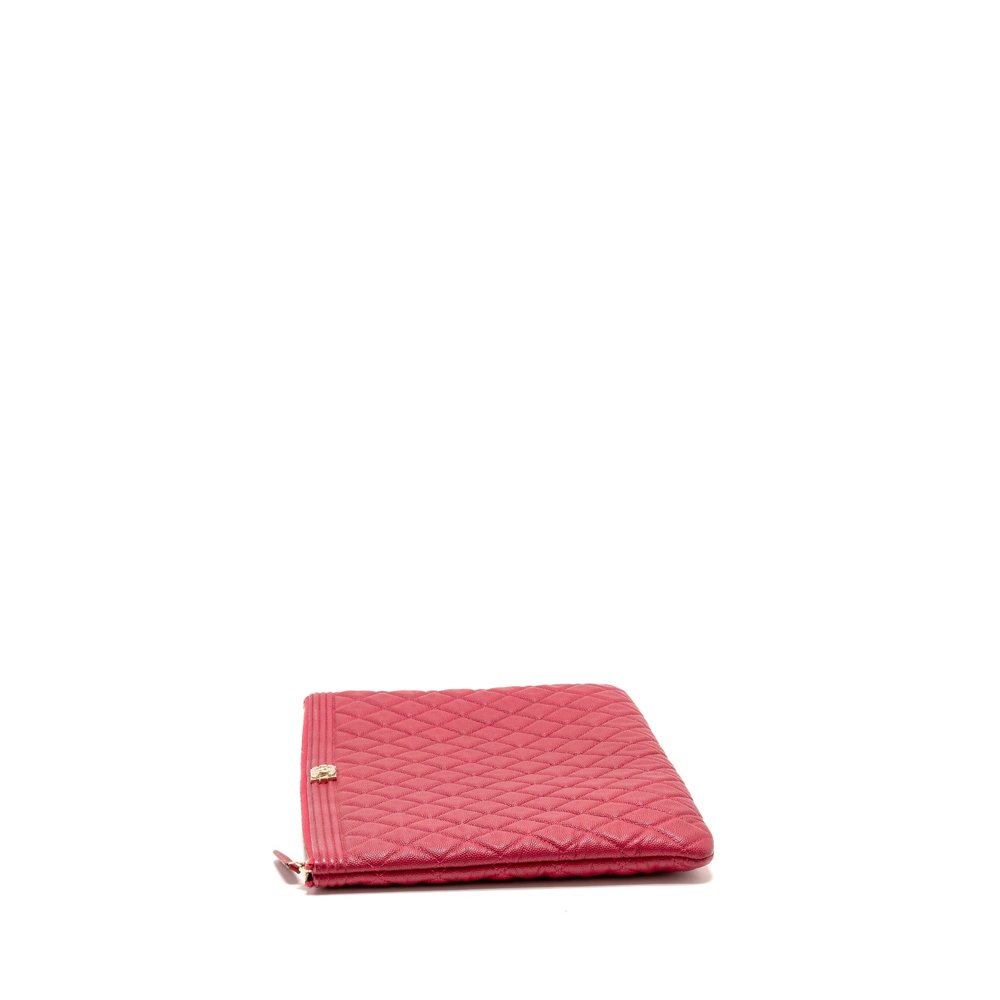 CHANEL LARGE BOY O CASE ZIP POUCH CAVIAR PINK LGHW
