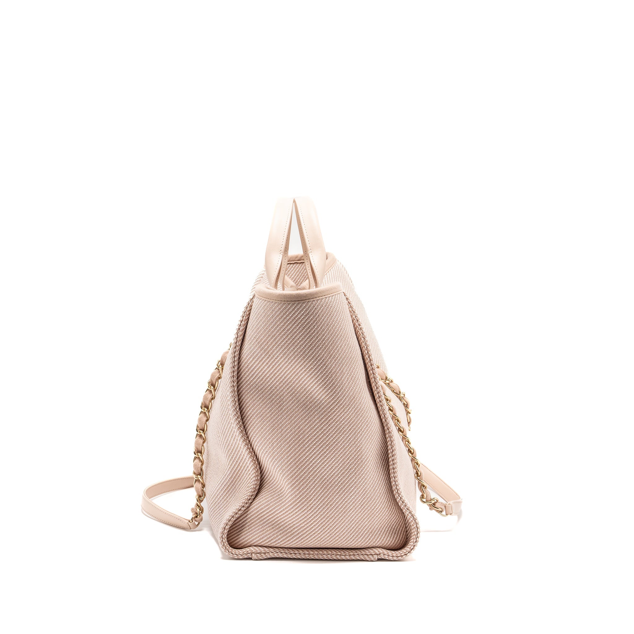 CHANEL DEAUVILLE TOTE BAG CANVAS LIGHT PINK LGHW