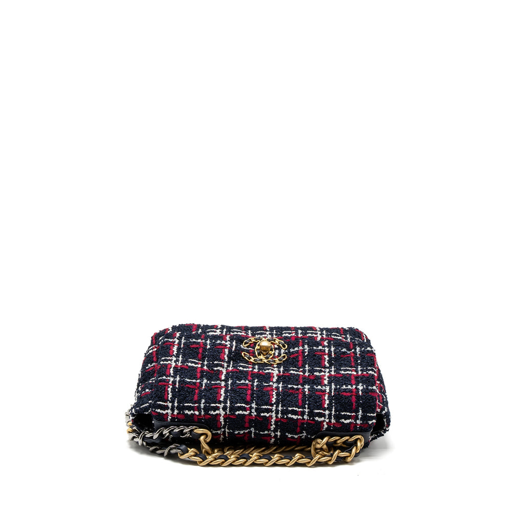 CHANEL SMALL 19 BAG TWEED BLACK/RED/WHITE MULTICOLOUR HARDWARE