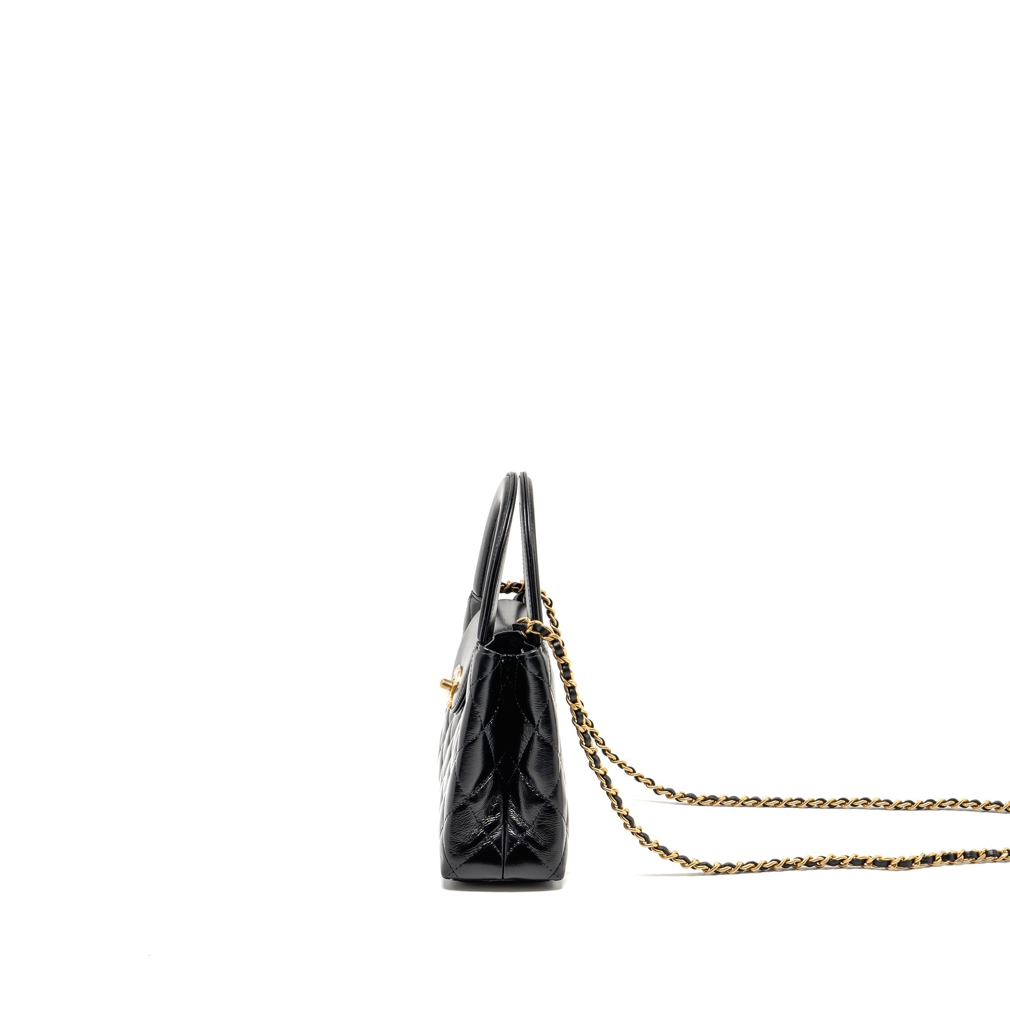 CHANEL MINI KELLY SHOPPING TOTE BAG CALFSKIN BLACK GHW (MICROCHIP)