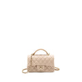 CHANEL TOP HANDLE MINI RECTANGULAR FLAP BAG LAMBSKIN ECRU/DARK BEIGE LGHW(MICROCHIP)