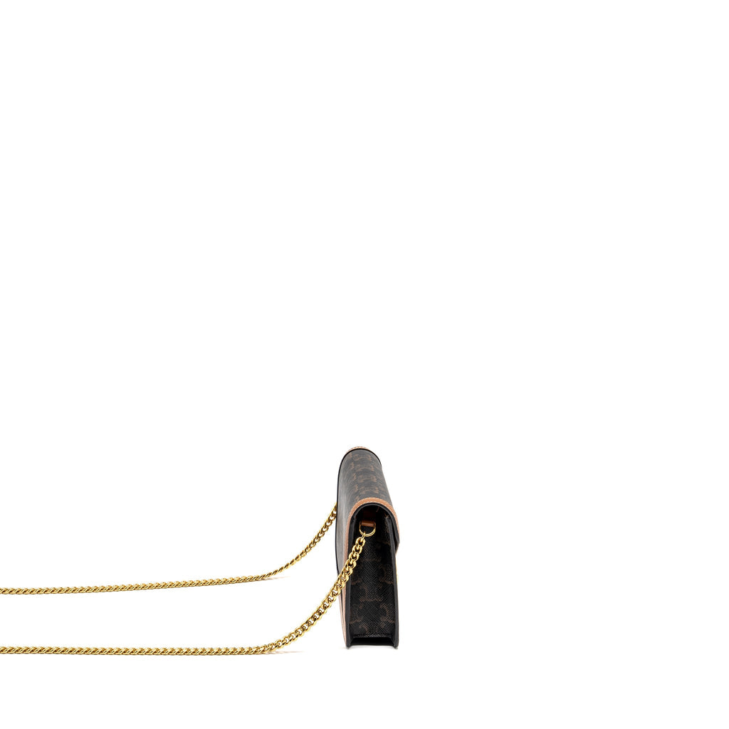 CELINE WALLET ON CHAIN MARGO TRIOMPHE CANVAS/CALFSKIN TAN GHW
