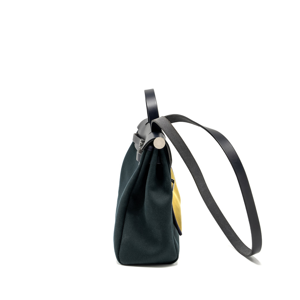 HERMES HERBAG 31 ZIP BAG CANVAS / HUNTER VERT CYPRES / VERT OLIVE / BLUE INDIGO SHW