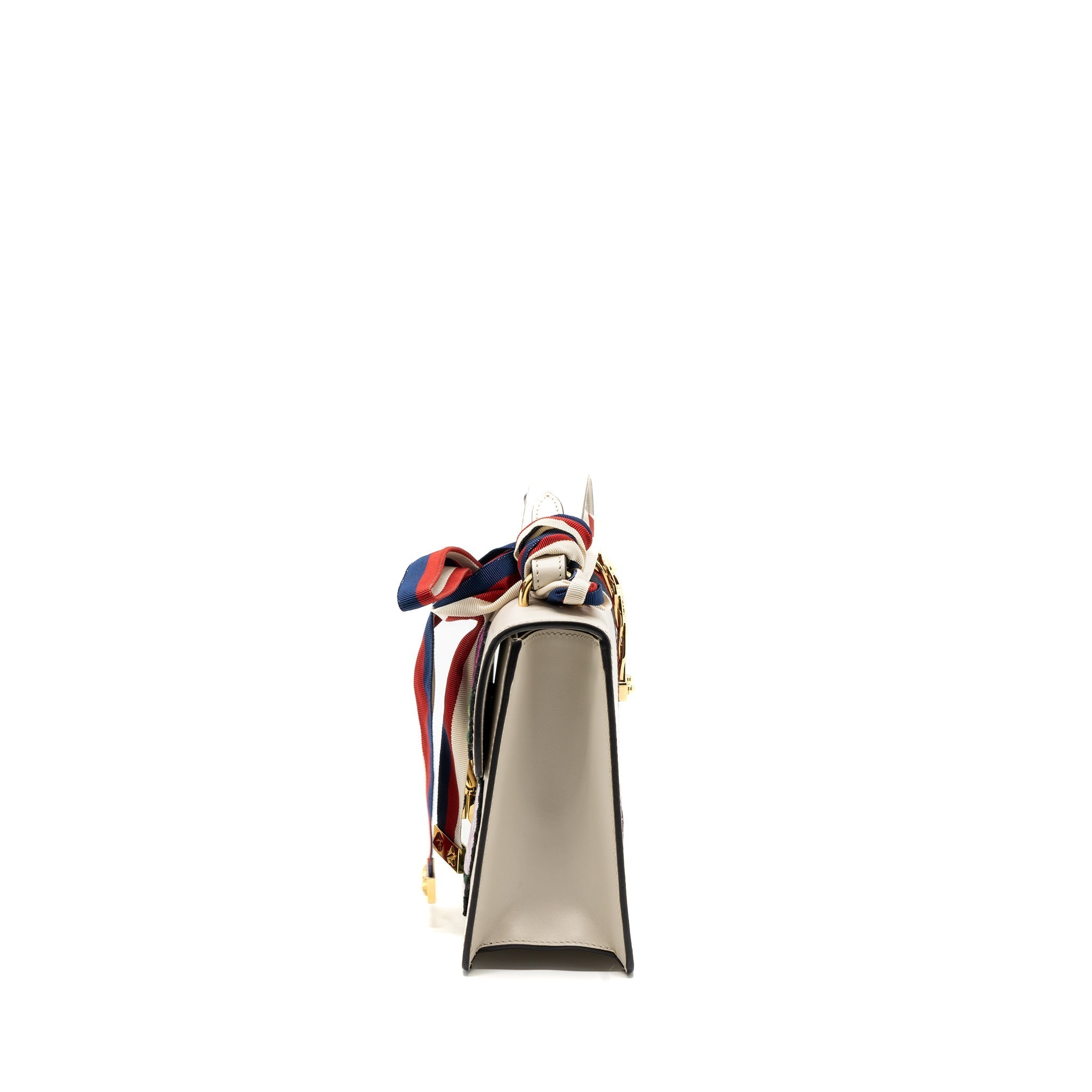 GUCCI SYLVIE EMBROIDERED SHOULDER BAG CALFSKIN WHITE GHW