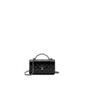 CHANEL CRYSTAL TOP HANDLE MINI FLAP BAG CALFSKIN BLACK WITH BLACK HARDWARE (MICROCHIP)