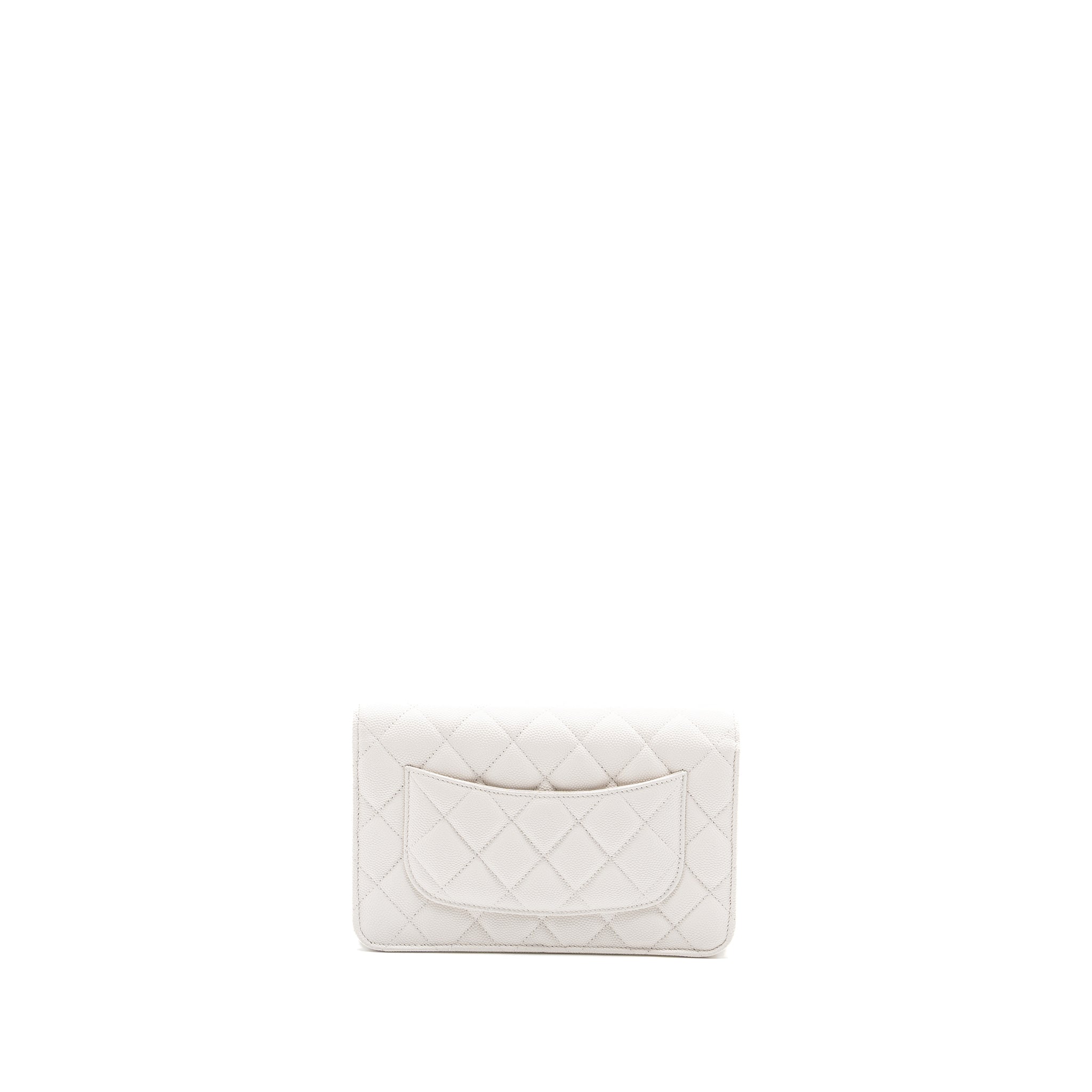 CHANEL CLASSIC WALLET ON CHAIN CAVIAR WHITE LGHW (MICROCHIP)