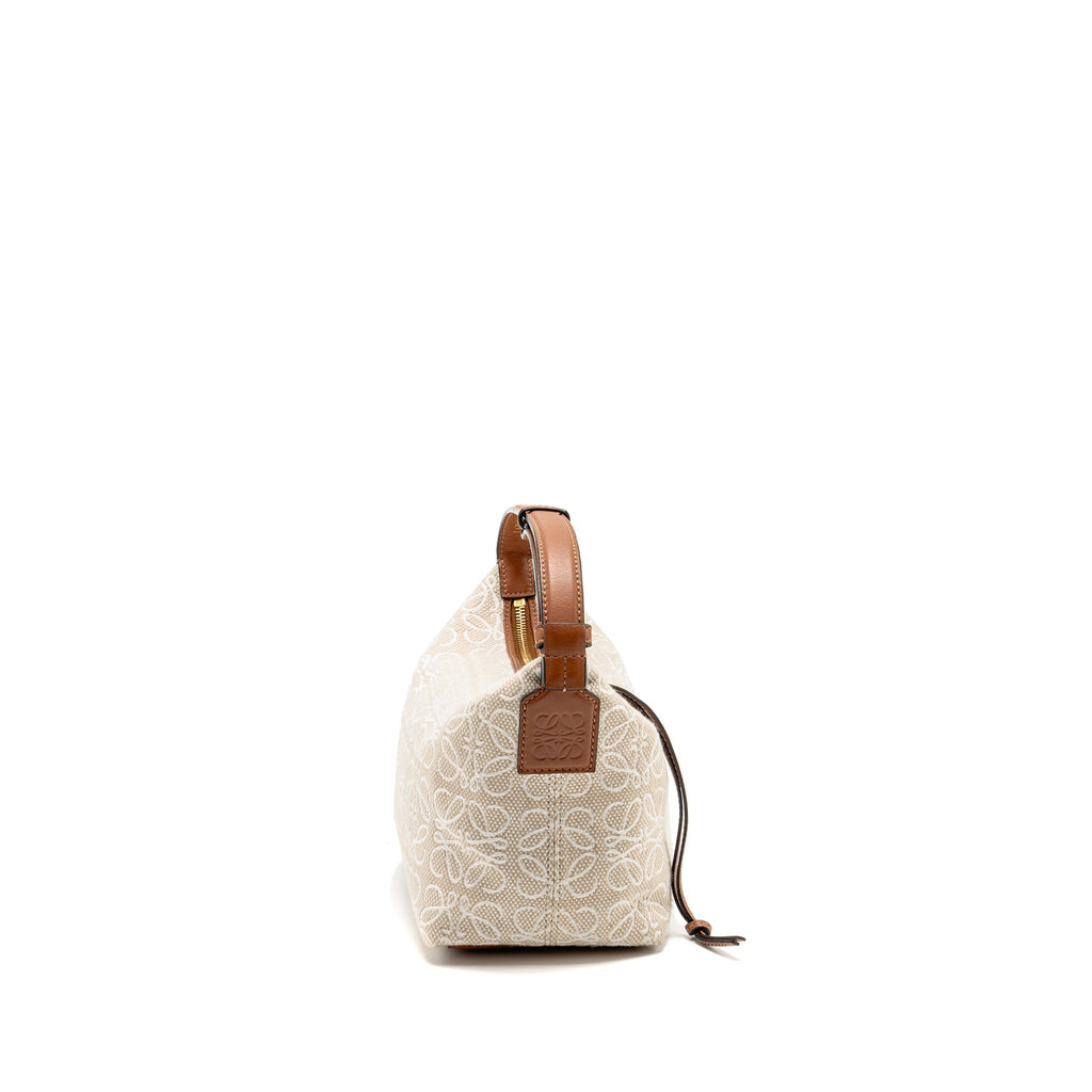 LOEWE SMALL CUBI BAG ANAGRAM JACQUARD CALFSKIN BEIGE/BROWN GHW