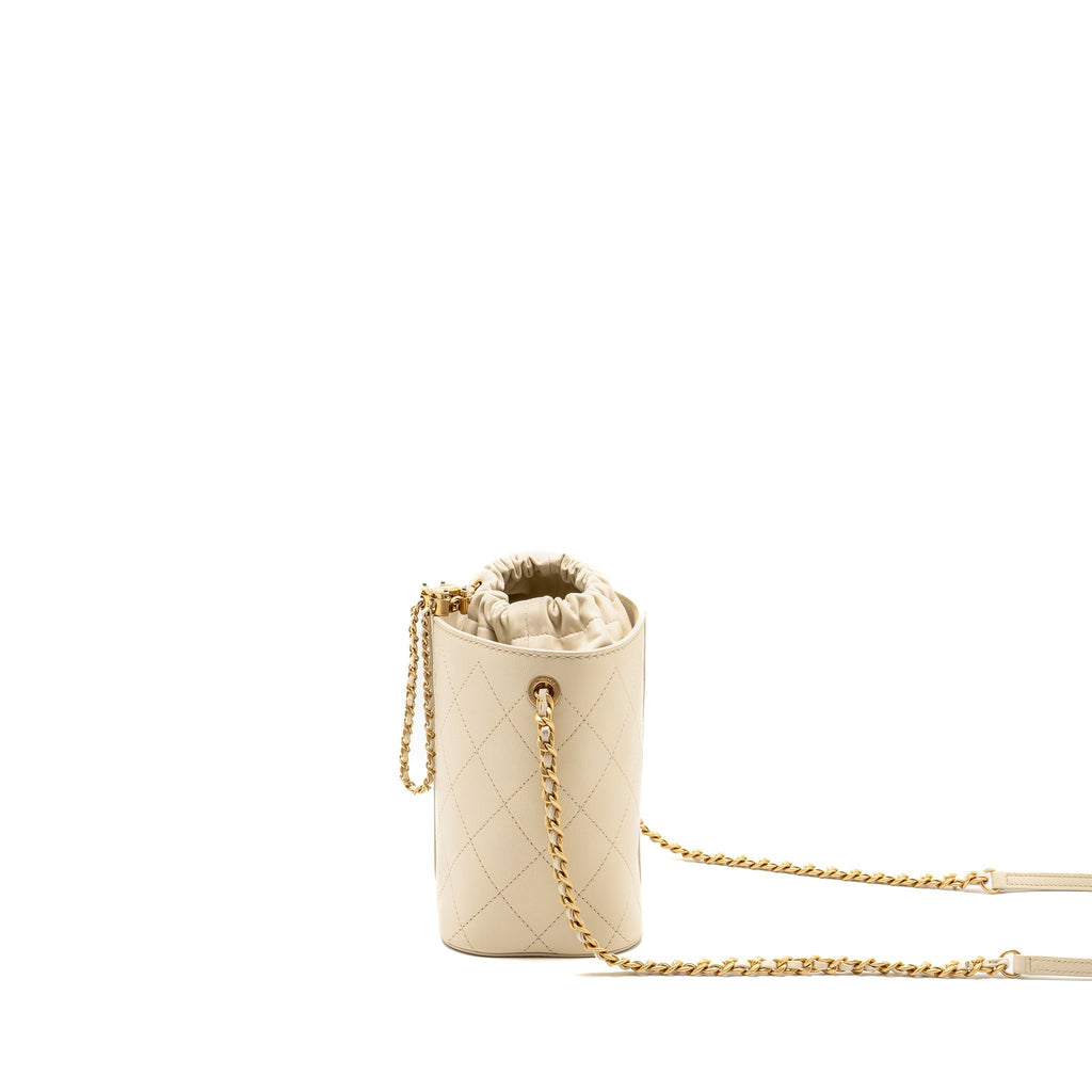 CHANEL BUCKET BAG LAMBSKIN CREAMY WHITE GHW