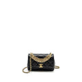 CHANEL LOGO CHAIN HANDLE FLAP BAG LAMBSKIN BLACK GHW(MICROCHIP)