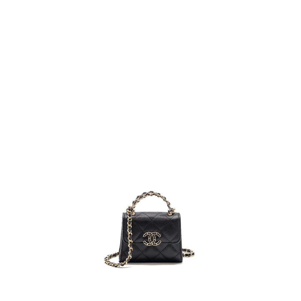 CHANEL MINI TOP HANDLE FLAP BAG CAVIAR BLACK LGHW (MICROCHIP)