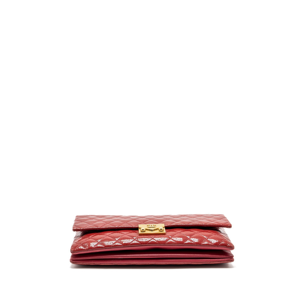 CHANEL SEASONAL FLAP BAG PATENT GOATSKIN/LAMBSKIN RED GHW