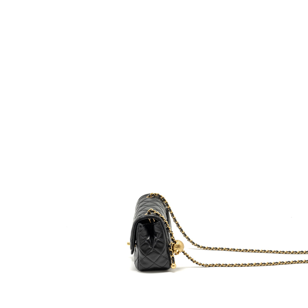 CHANEL PEARL CRUSH MINI SQUARE FLAP BAG LAMBSKIN BLACK GHW (MICROCHIP)