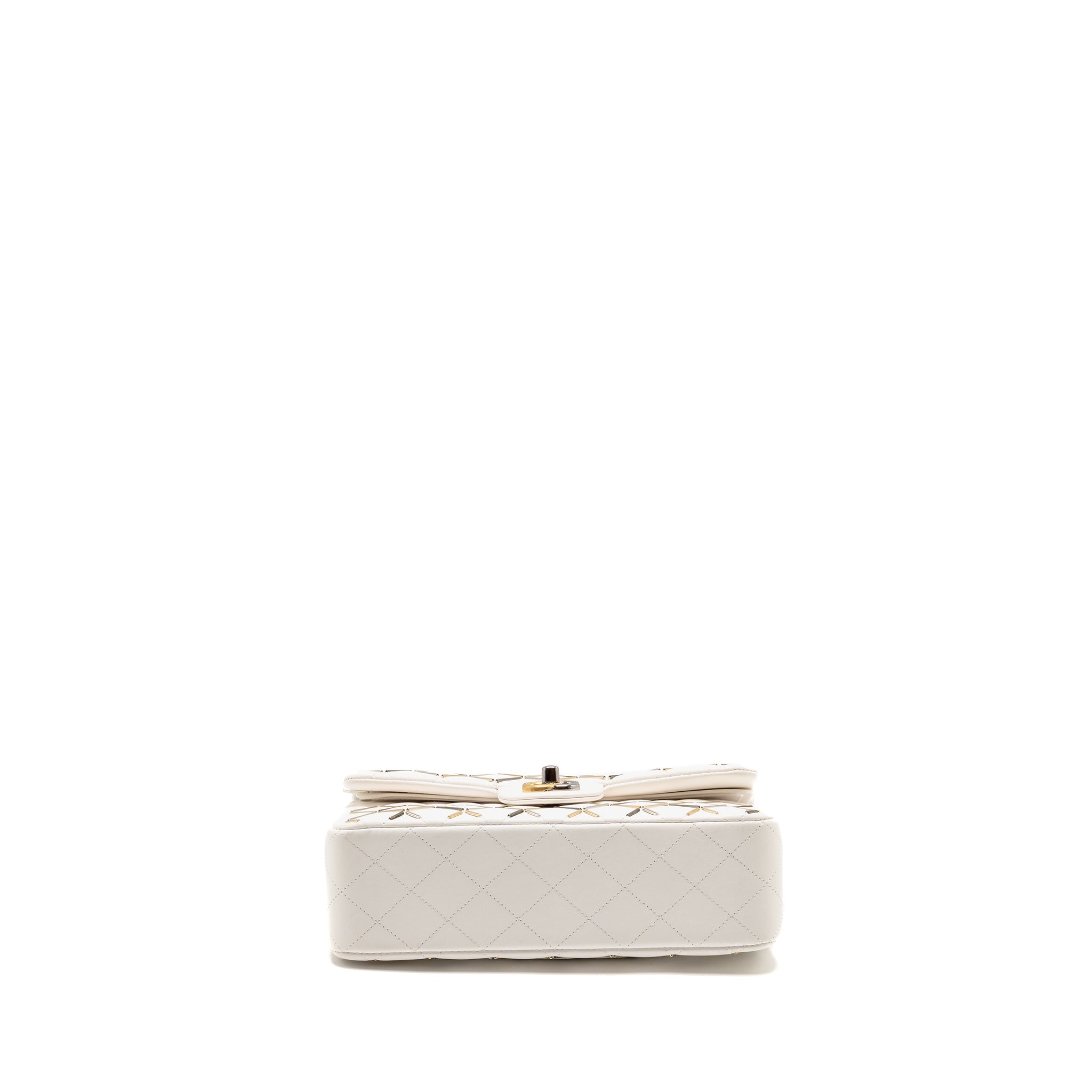 CHANEL BICOLOR METAL SMALL CLASSIC DOUBLE FLAP BAG LAMBSKIN WHITE MULITCOLOUR HARDWARE