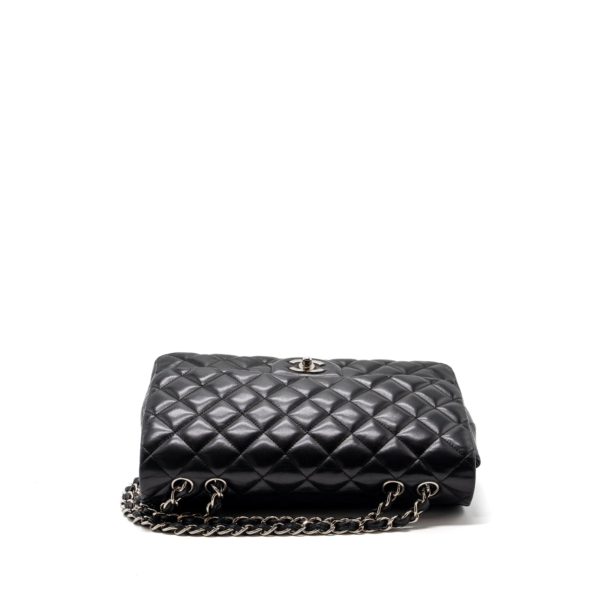 CHANEL CLASSIC JUMBO SINGLE FLAP BAG LAMBSKIN BLACK SHW