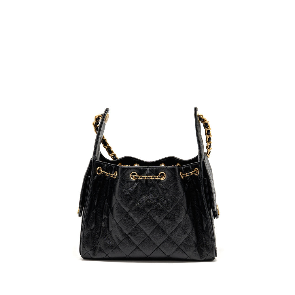 CHANEL SMALL 25 HANDBAG GRAINED CALFSKIN BLACK GHW (MICROCHIP)