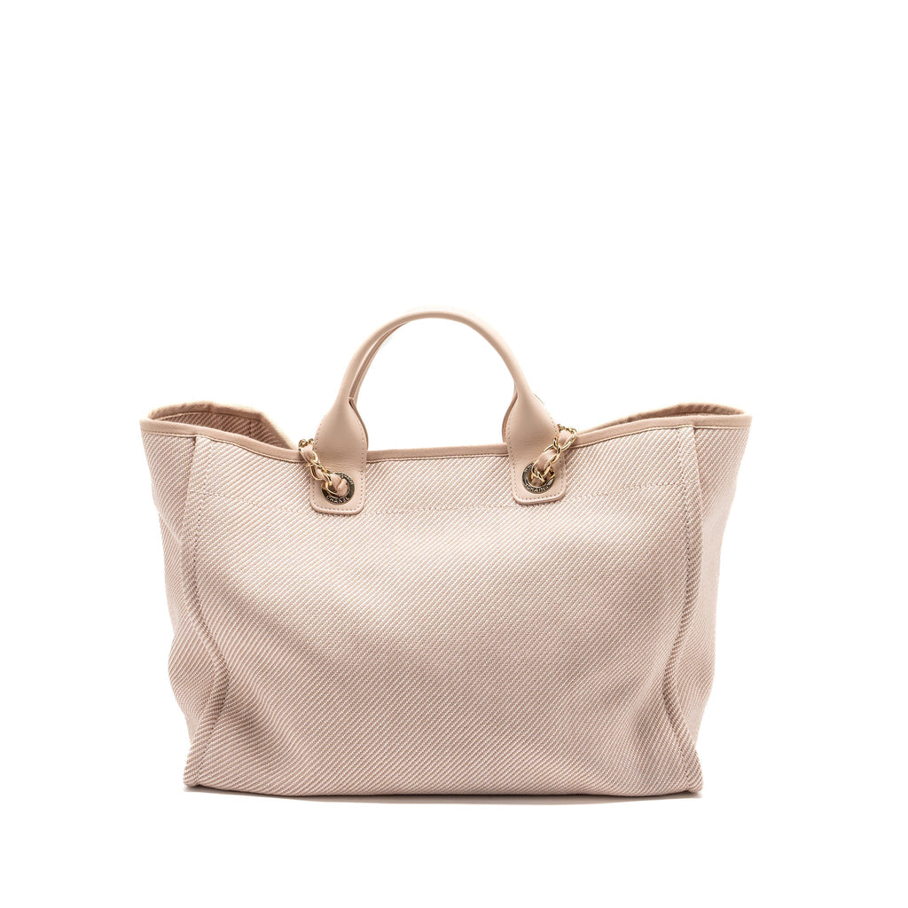 CHANEL DEAUVILLE TOTE BAG CANVAS LIGHT PINK LGHW