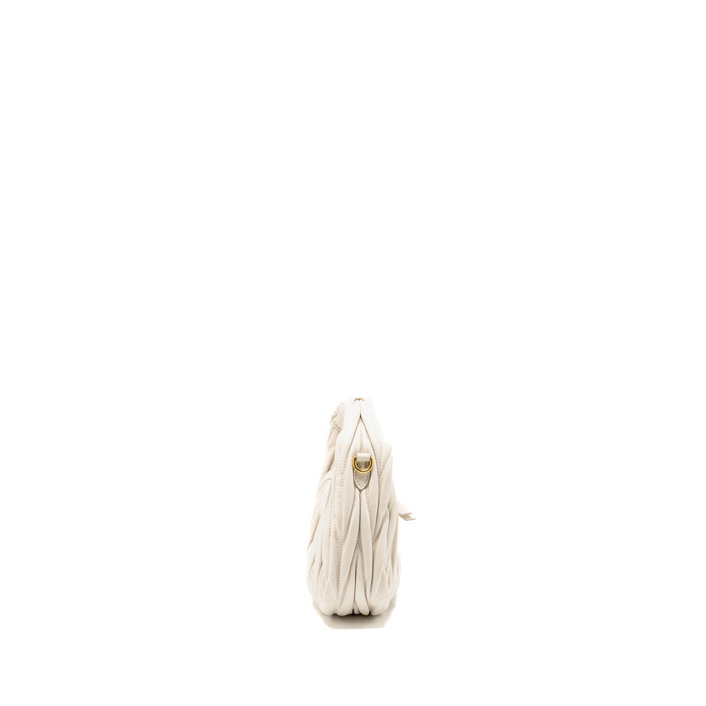 MIU MIU WANDER MATELASSE MINI HOBO BAG NAPPA LAMBSKIN WHITE GHW