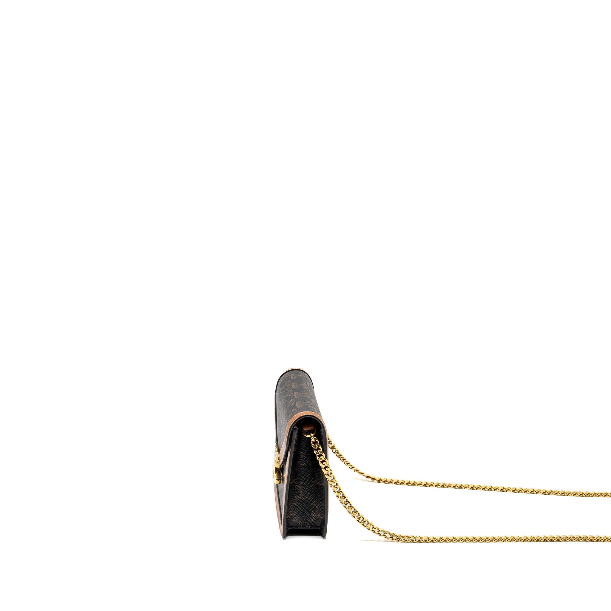 CELINE WALLET ON CHAIN MARGO TRIOMPHE CANVAS/CALFSKIN TAN GHW
