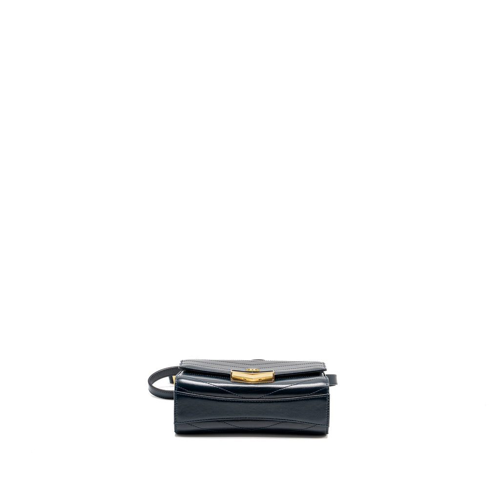 CHANEL LOCK ME UP CHEVRON MEDAL FLAP BAG CALFSKIN DARK NAVY GHW