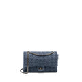 CHANEL 2.55 226 REISSUE DOUBLE FLAP BAG TWEED DARK GREY / BLUE RUTHENIUM HARDWARE