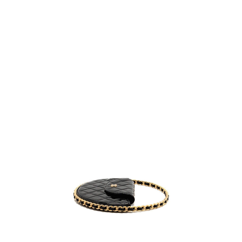 CHANEL 23K HOOP BAG PATENT LEATHER BLACK GHW (MICROCHIP)