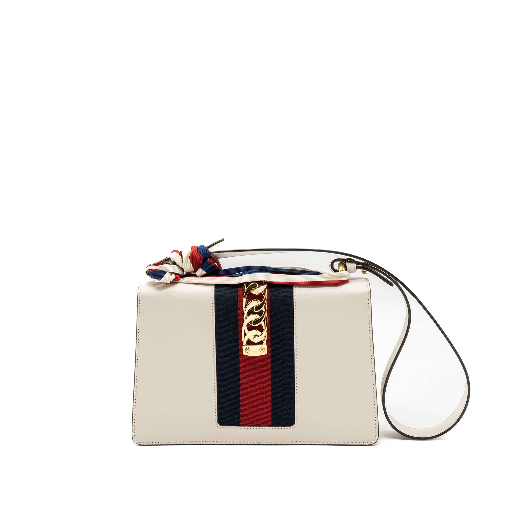 GUCCI SYLVIE EMBROIDERED SHOULDER BAG CALFSKIN WHITE GHW