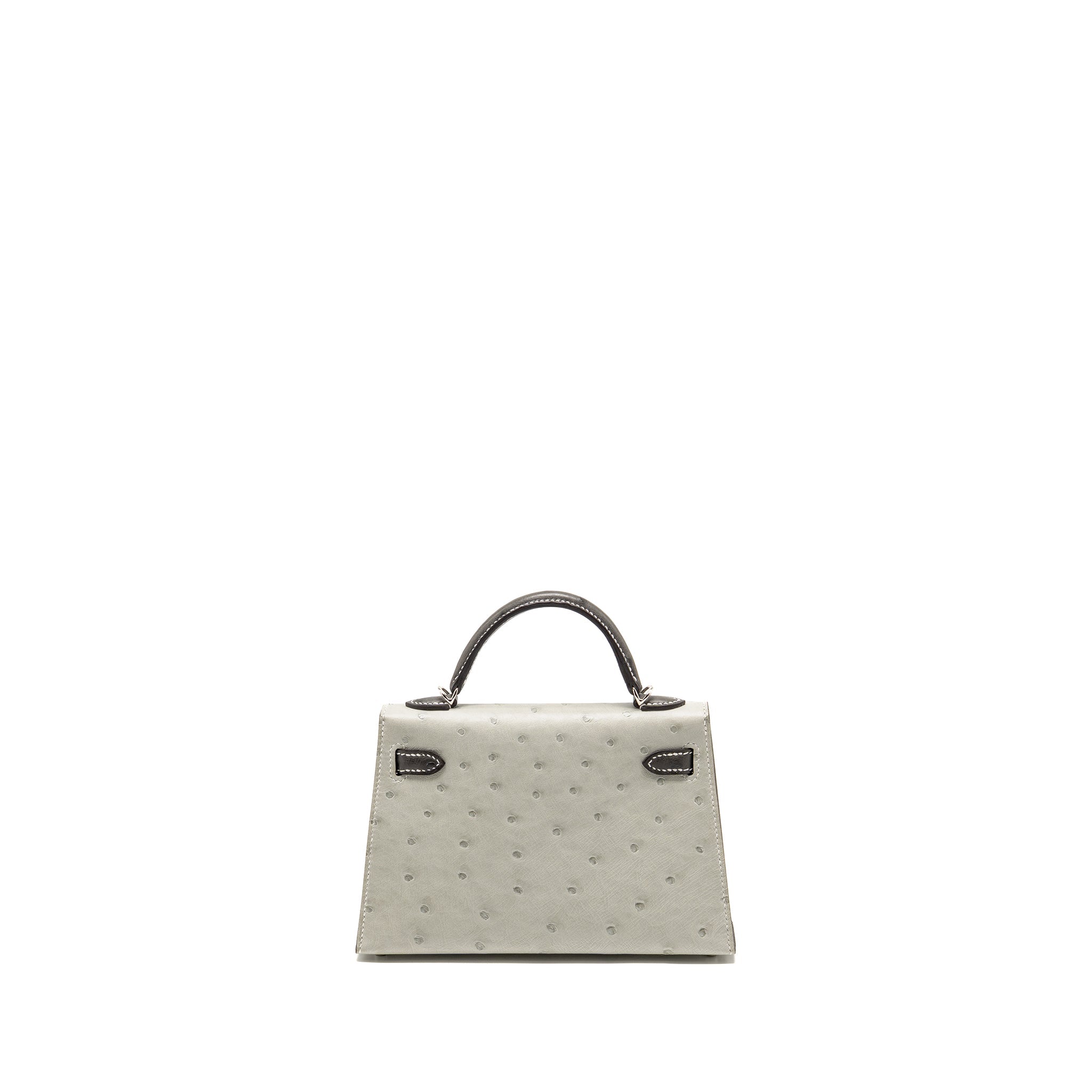 HERMES MINI KELLY II SPECIAL ORDER OSTRICH GRIS PERLE / GRAPHITE SHW