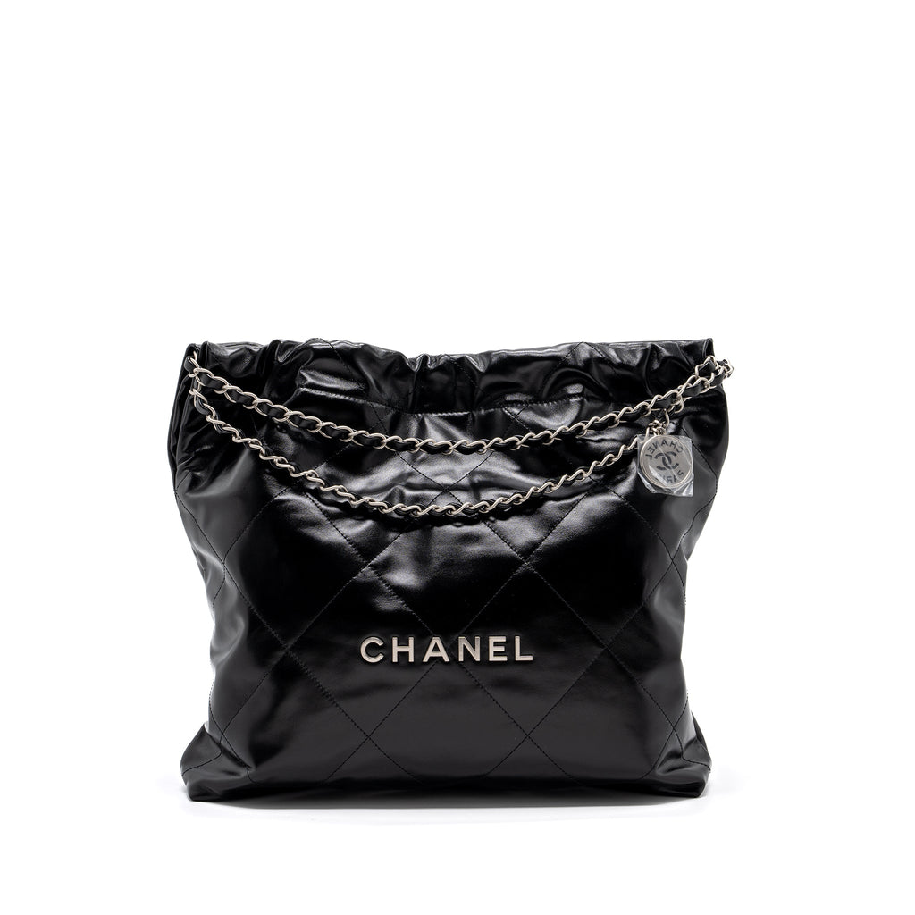 CHANEL MEDIUM 22 BAG SHINY CALFSKIN BLACK SHW (MICROCHIP)