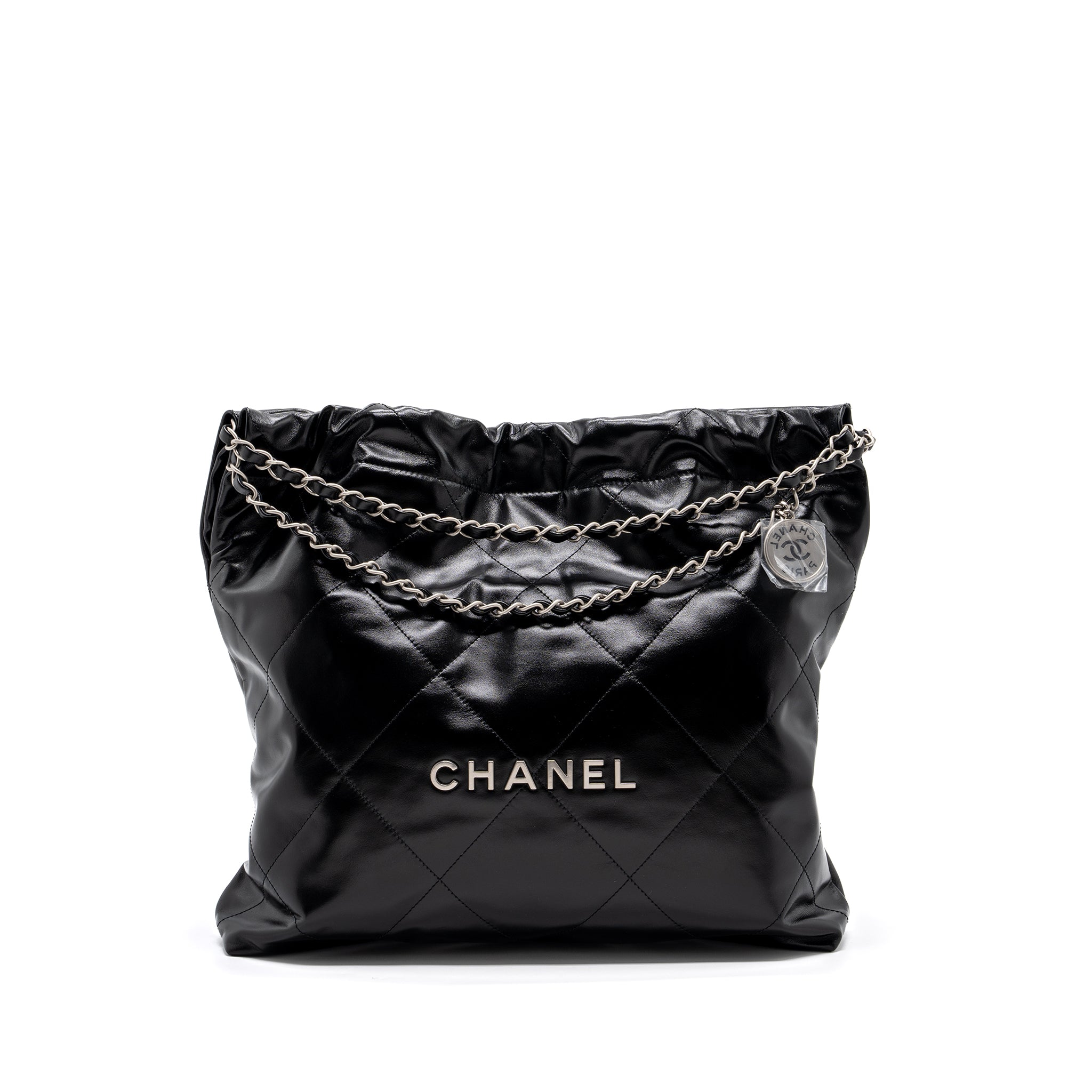 CHANEL MEDIUM 22 BAG SHINY CALFSKIN BLACK SHW (MICROCHIP)