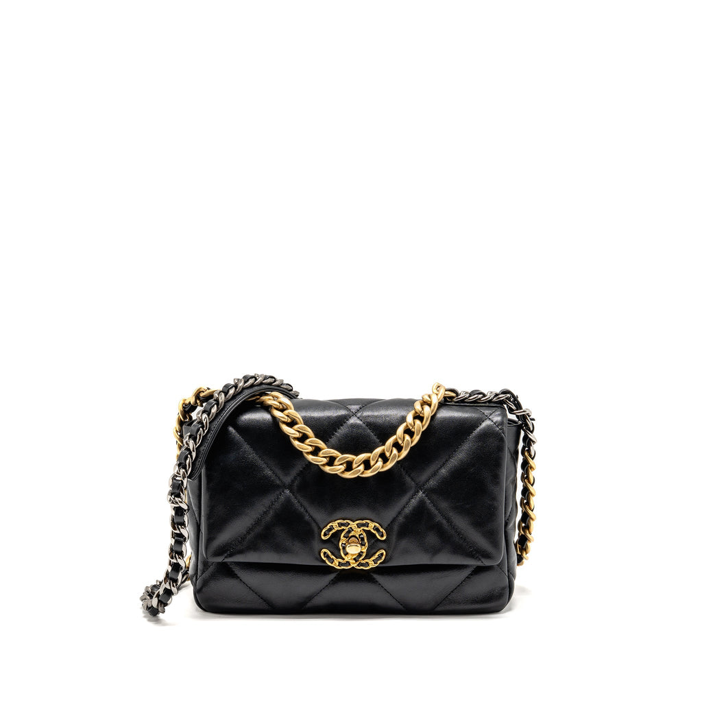 CHANEL SMALL 19 BAG GOATSKIN BLACK MULTICOLOUR HARDWARE