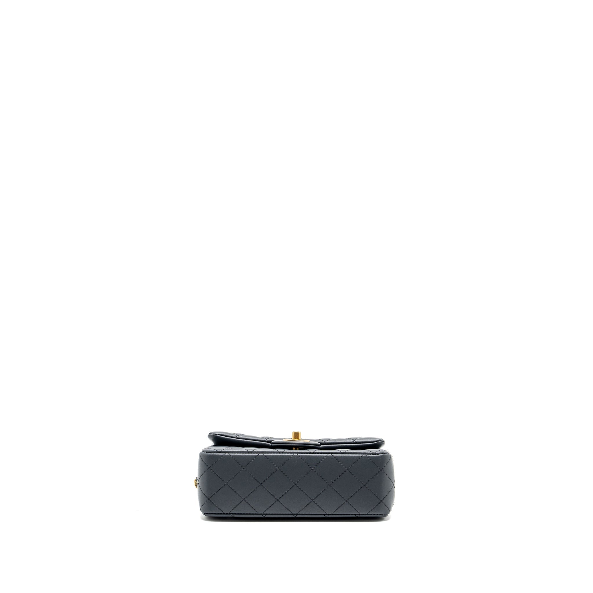 CHANEL PEARL CRUSH MINI RECTANGULAR FLAP BAG LAMBSKIN DARK GREY GHW (MICROCHIP)