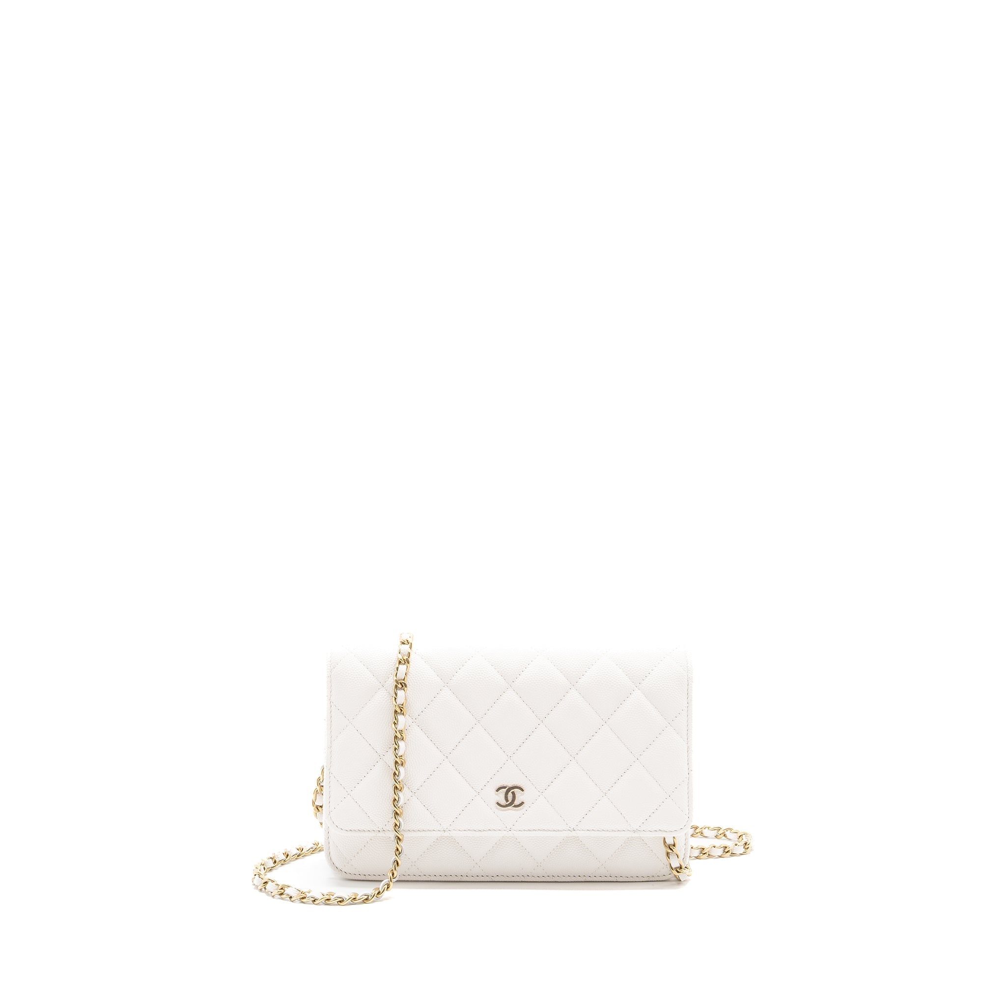 CHANEL CLASSIC WALLET ON CHAIN CAVIAR WHITE LGHW (MICROCHIP)