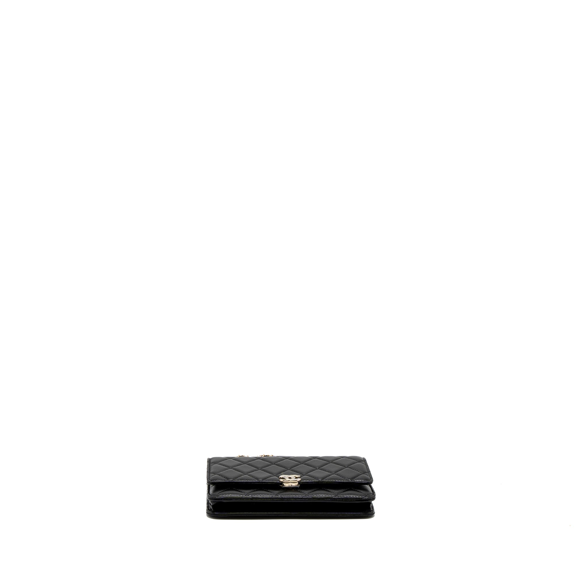 CHANEL LEATHER TOP HANDLE WALLET ON CHAIN LAMBSKIN BLACK LGHW (MICROCHIP)