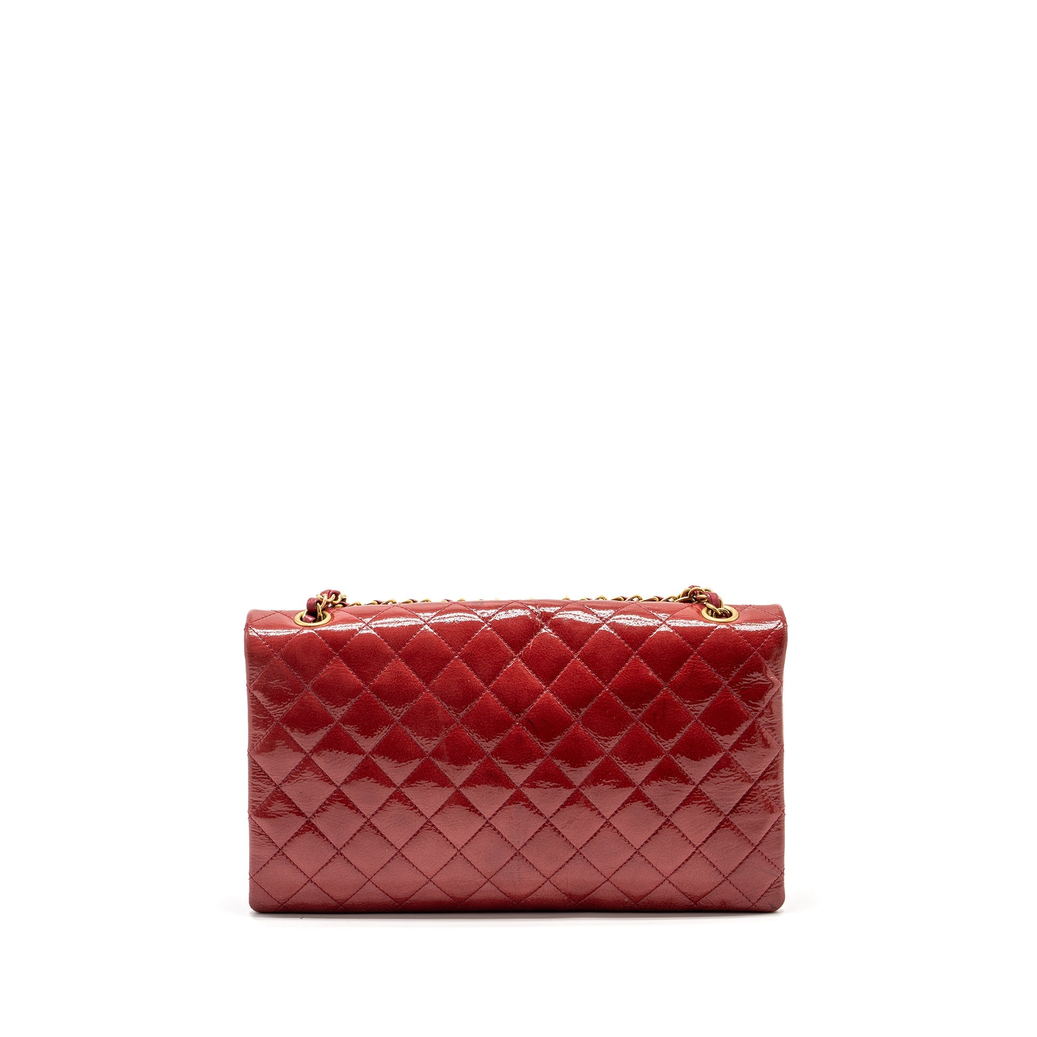 CHANEL SEASONAL FLAP BAG PATENT GOATSKIN/LAMBSKIN RED GHW