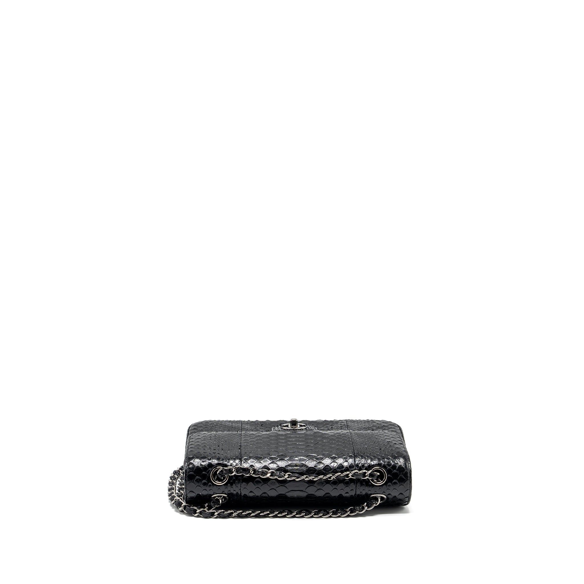 CHANEL MEDIUM CLASSIC DOUBLE FLAP BAG PYTHON BLACK SHW