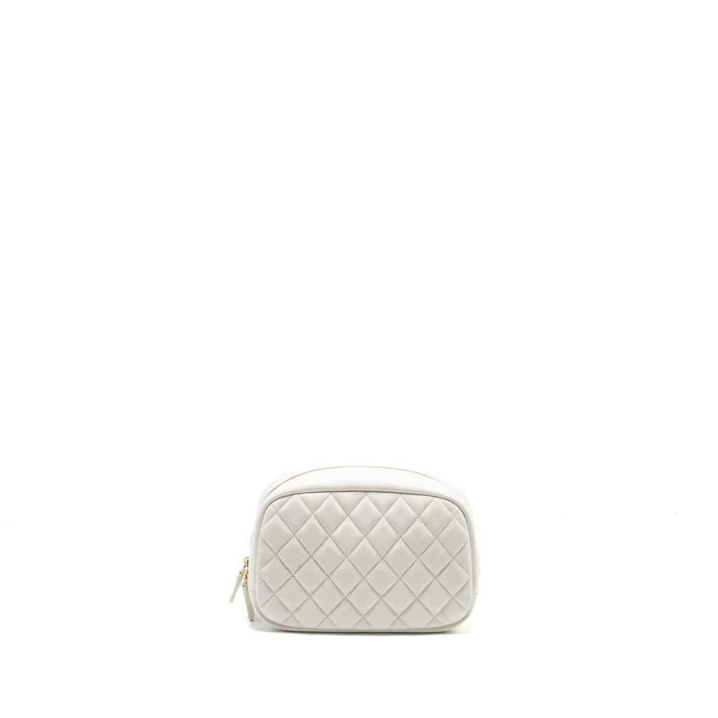 CHANEL TIMELESS CLASSIC POUCH GRAINED CALFSKIN WHITE LGHW (MICROCHIP)