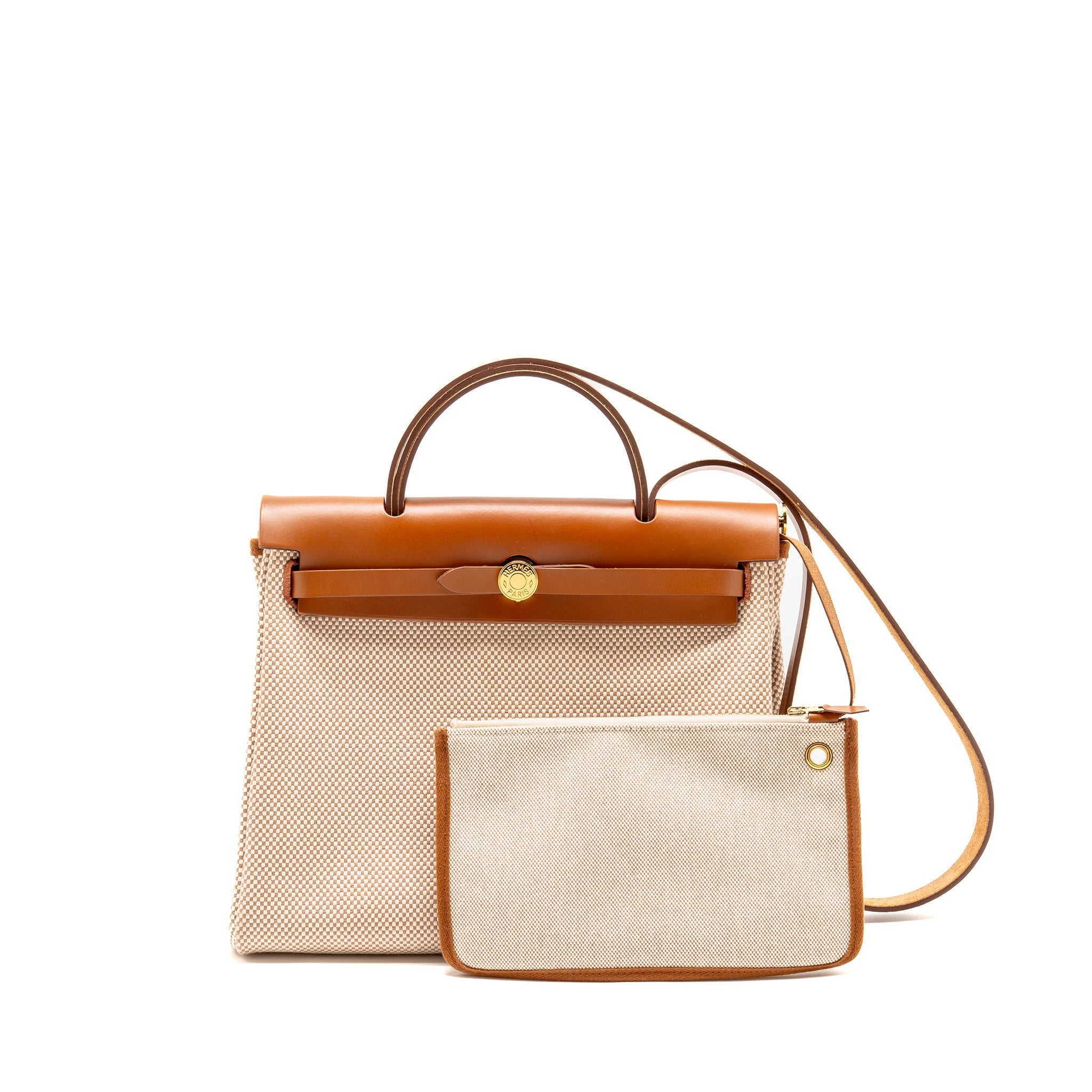 HERMES HERBAG 31 ZIP BAG CANVAS/VACHE HUNTER ECRU-BEIGE/FAUVE GHW