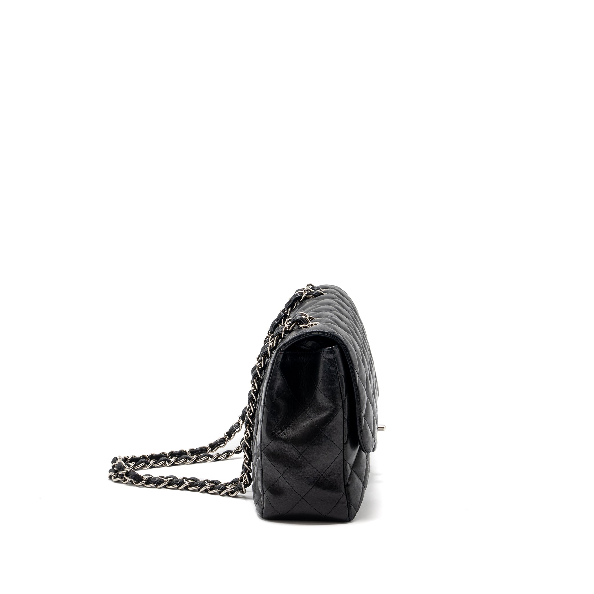 CHANEL CLASSIC JUMBO SINGLE FLAP BAG LAMBSKIN BLACK SHW