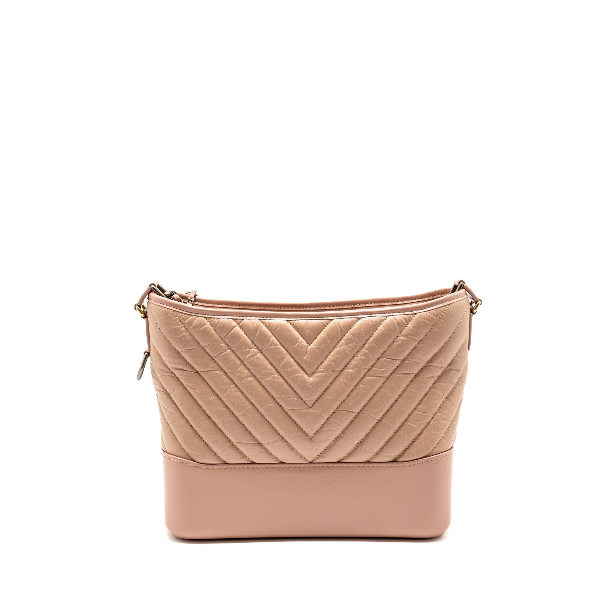 CHANEL CHEVRON GABRIELLE HOBO BAG CALFSKIN PINK BEIGE MULTICOLOUR HARDWARE