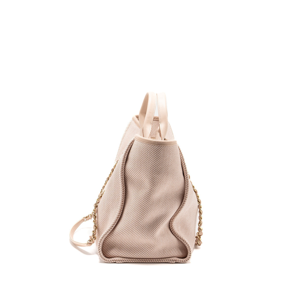 CHANEL DEAUVILLE TOTE BAG CANVAS LIGHT PINK LGHW
