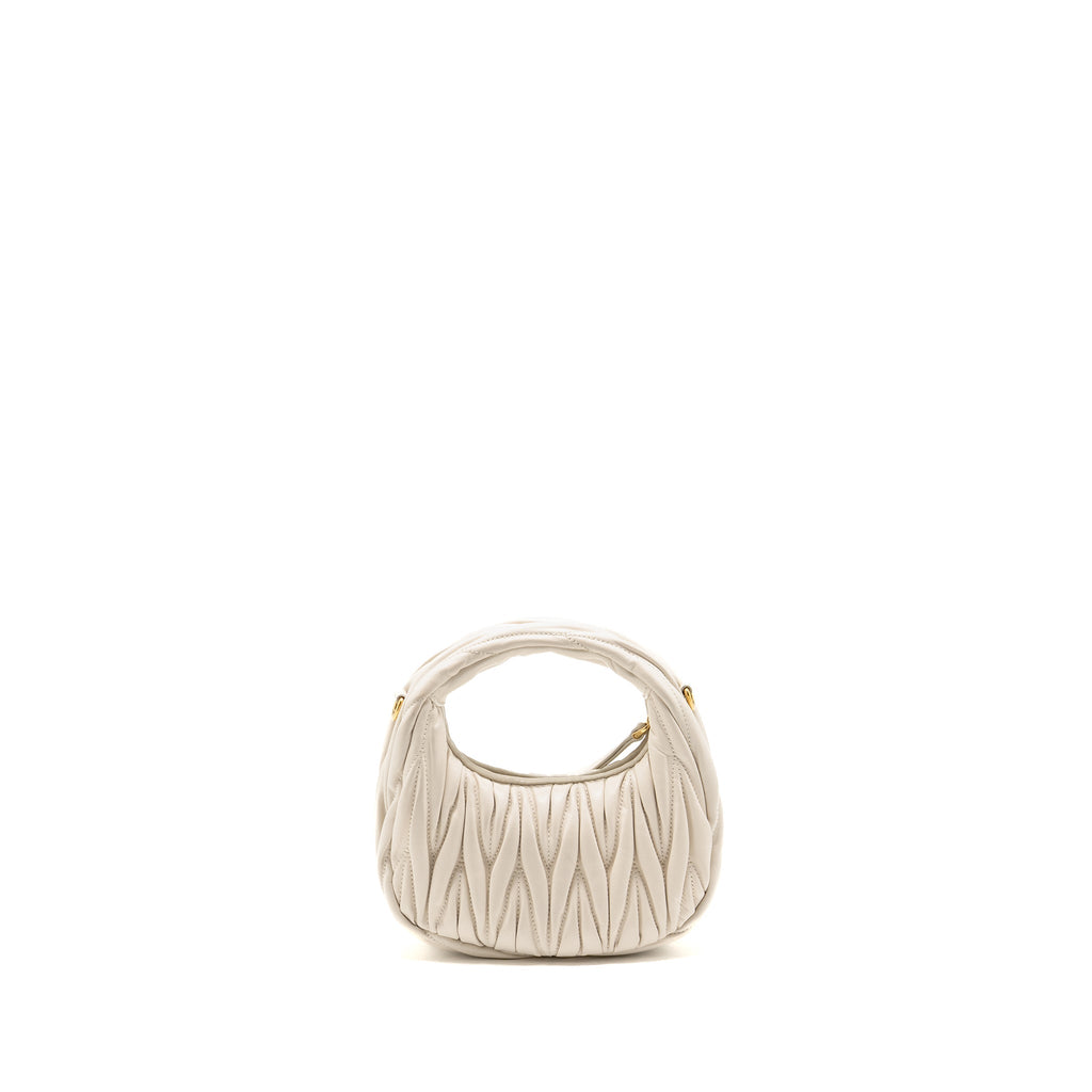 MIU MIU WANDER MATELASSE MINI HOBO BAG NAPPA LAMBSKIN WHITE GHW