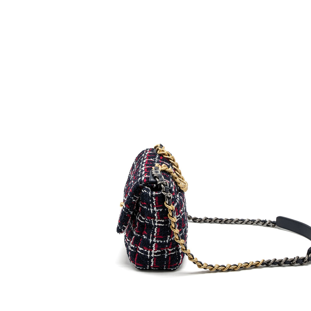 CHANEL SMALL 19 BAG TWEED BLACK/RED/WHITE MULTICOLOUR HARDWARE