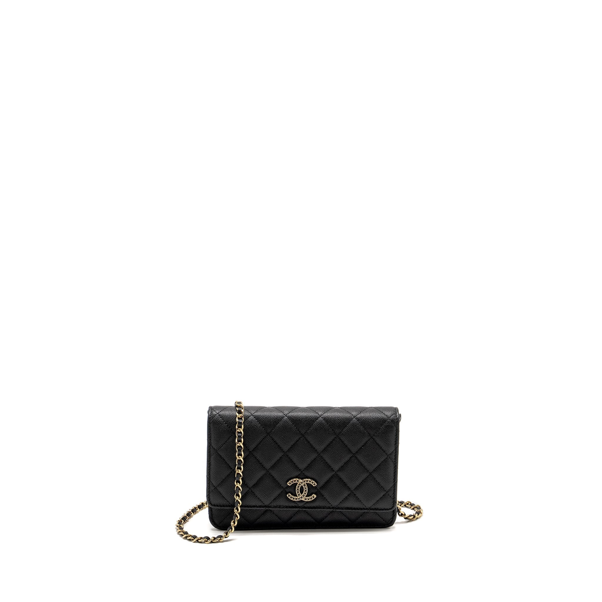 CHANEL DETAILED CC LOGO WALLET ON CHAIN CAVIAR CAVIAR BLACK GHW (MICROCHIP)