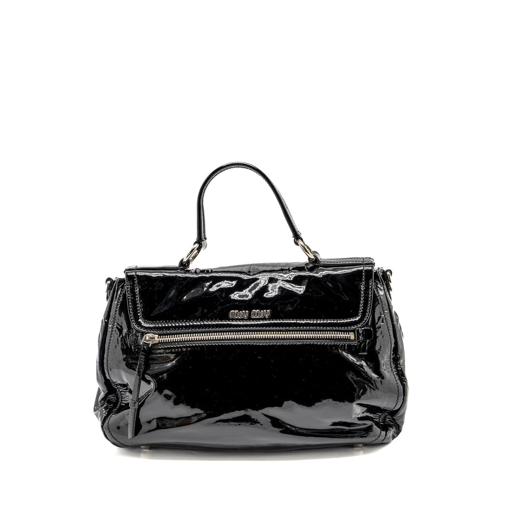 MIU MIU TURNLOCK TOTE BAG PATENT BLACK SHW