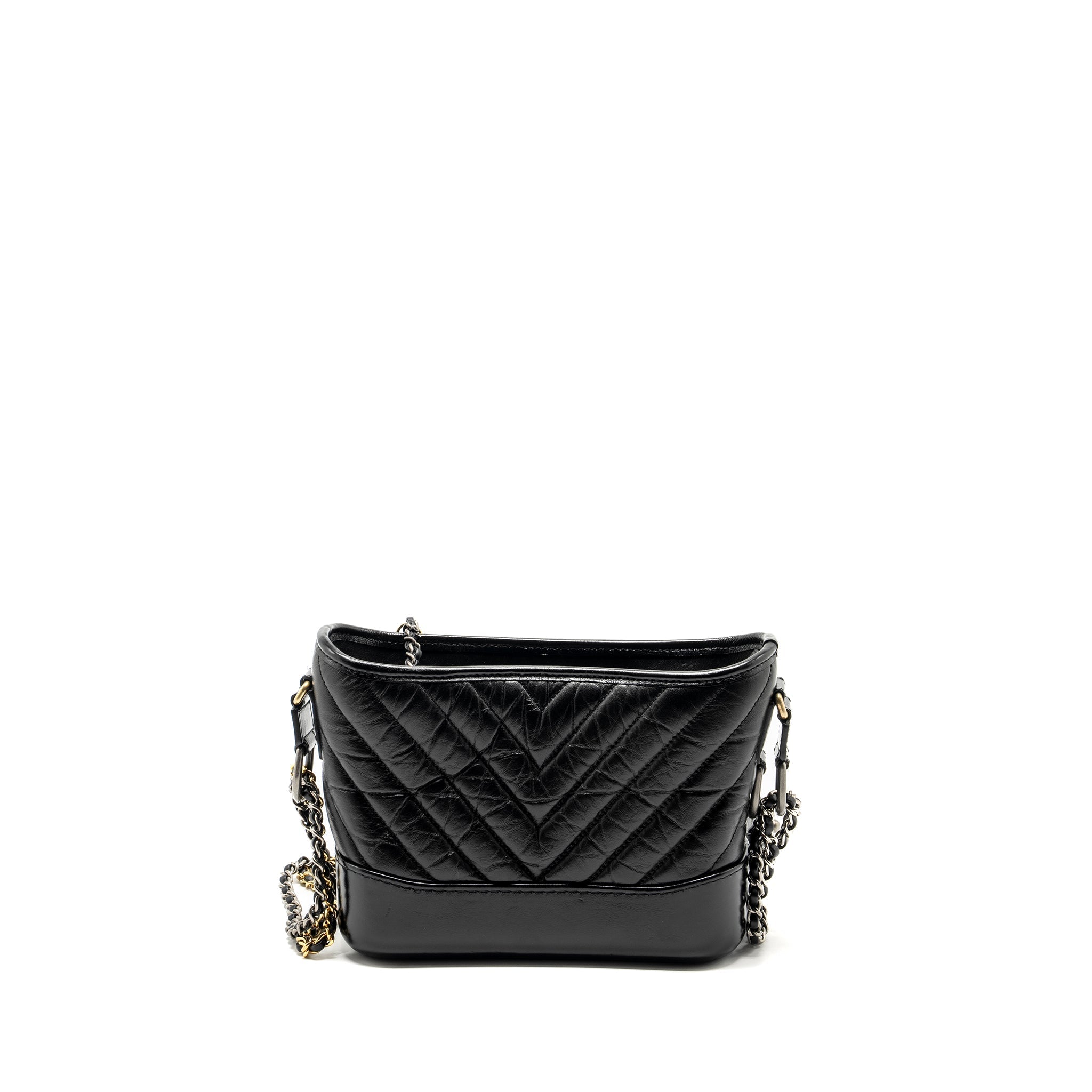 CHANEL SMALL GABRIELLE  HOBO BAG CHEVRON AGED CALFSKIN BLACK MULTICOLOUR HARDWARE