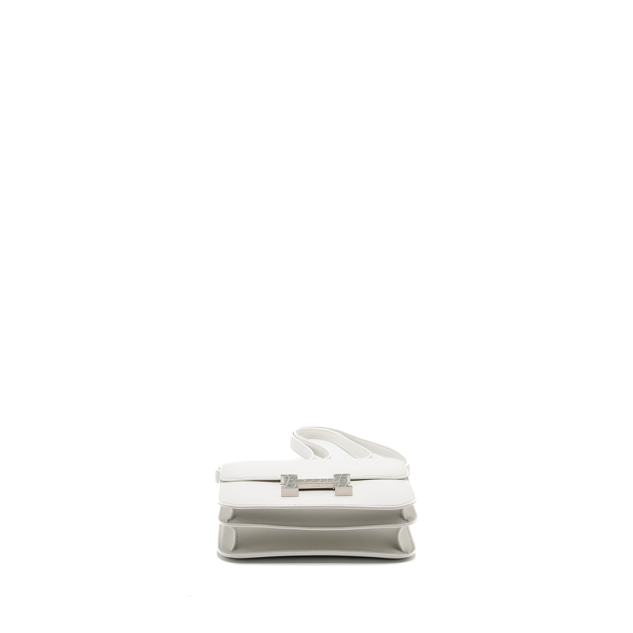 HERMES MINI CONSTANCE EVERCOLOR/ALLIGATOR MISSISSIPPIENSIS LISSE BUCKLE NEW WHITE / GRIS CIMENT SHW