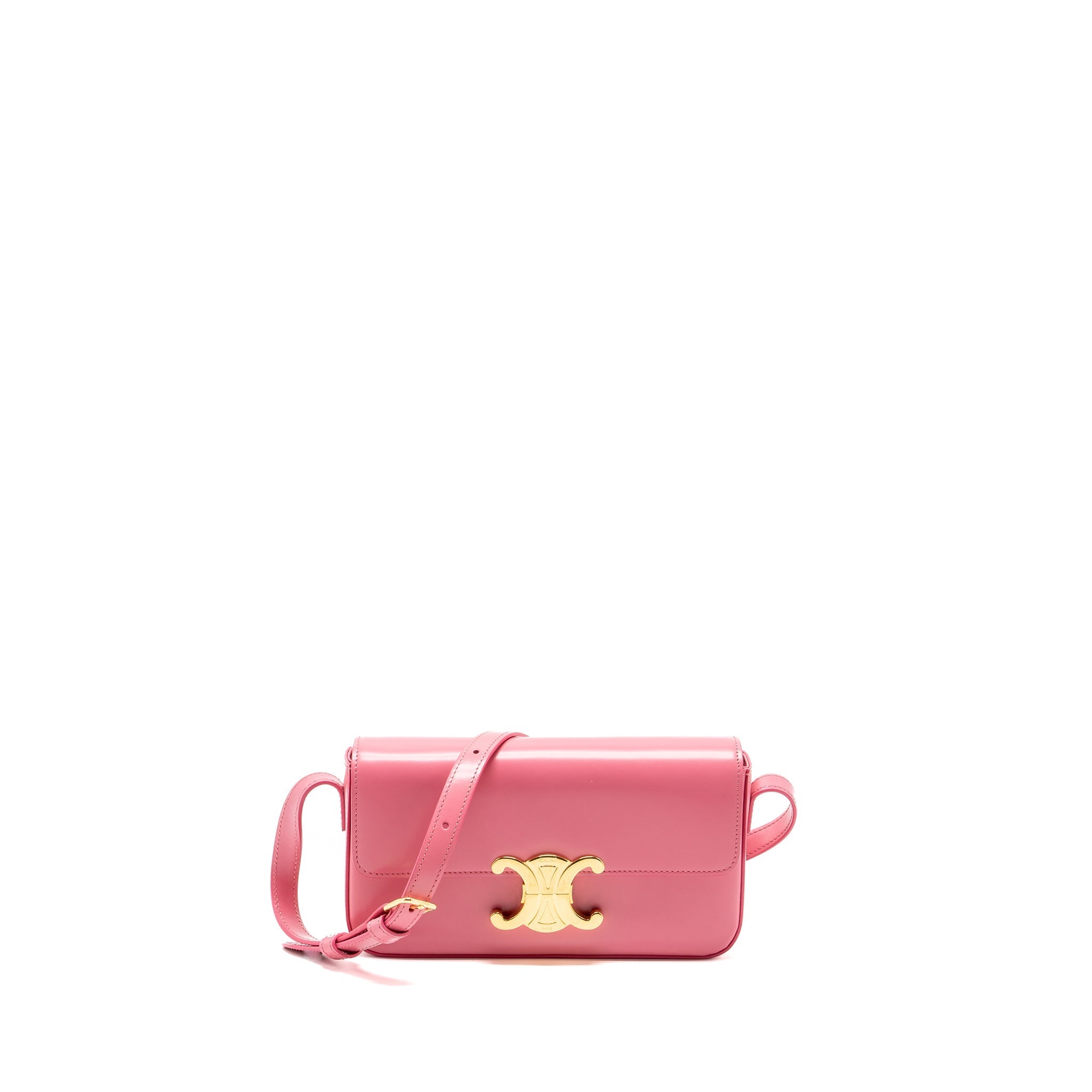 CELINE TRIOMPHE SHOULDER BAG SHINY CALFSKIN FLAMINGO GHW