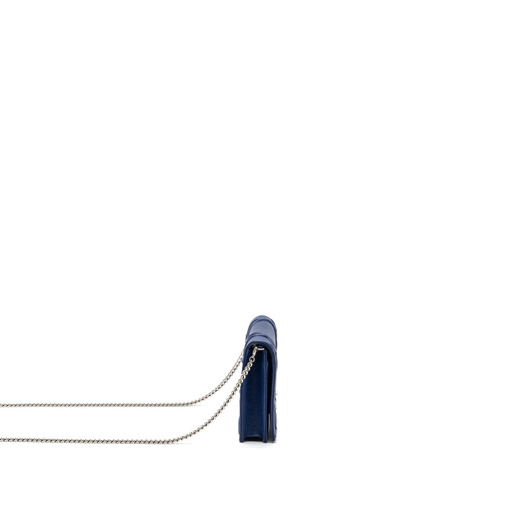 DIOR DIORAMA WALLET ON CHAIN LEATHER BLUE SHW